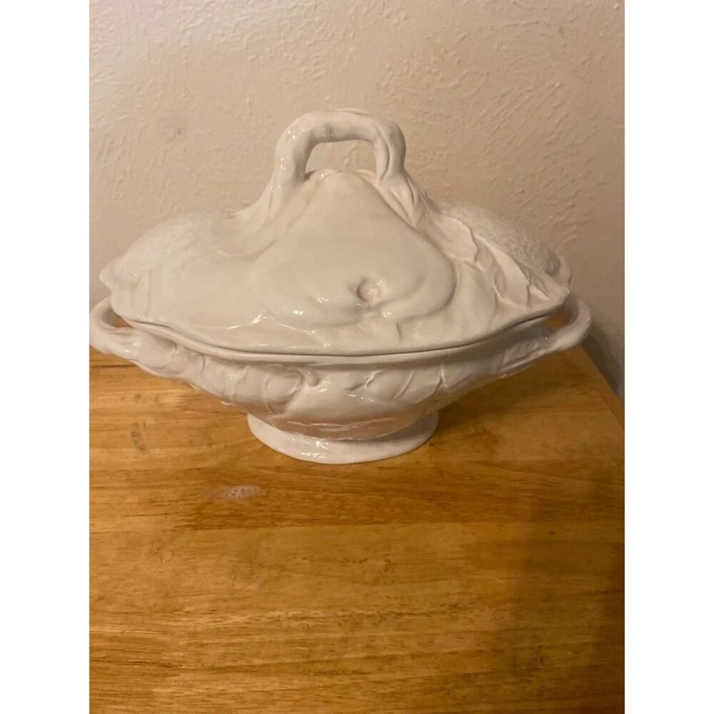 Vintage White Ceramic Soup Tureen with Lid